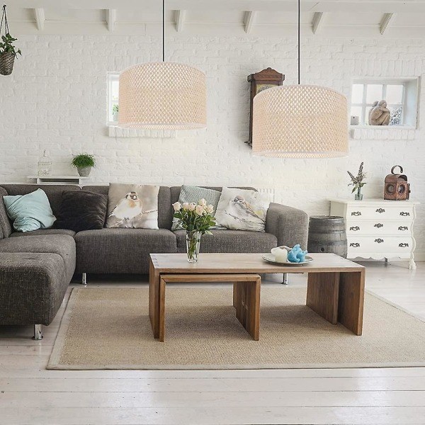 Store lampeskærme, tromlelampeskærm Modern stil E27 cover Mode vævet lampeskærm Bordlampe lampeskærm