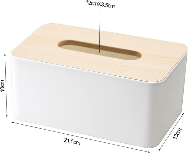 Servietboks med bambuslåg, servietholder, rektangulær servietdispenser til badeværelse, køkken, stue, kontor, bil, 21x13x10cm (Sort)