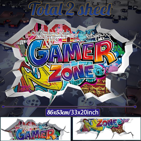 3D Gamer Väggdekaler, Väggdekaler för Pojkrum, Gamer Vägg Po