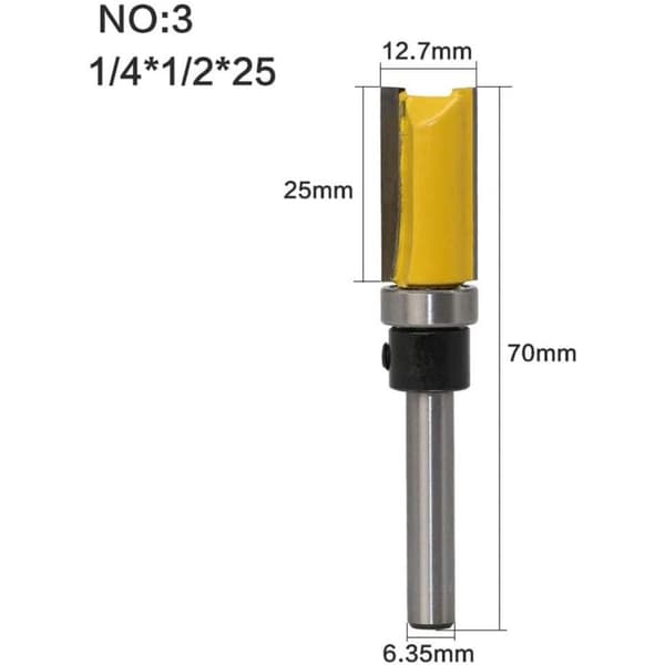 1/2\" Diameter Flush Trim Pattern Router Bit Set Trä Lager Fräs Set med 1/4 tums skaft Flush Trim Bit
