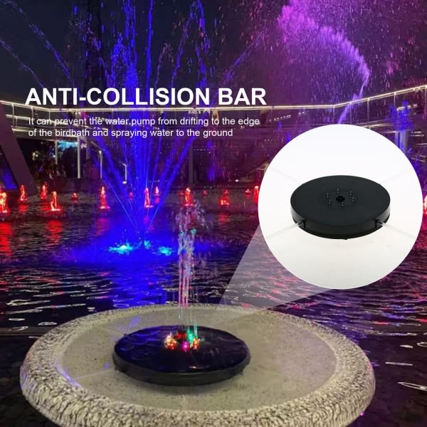 Solcellsfontän med färgglada LED-lampor