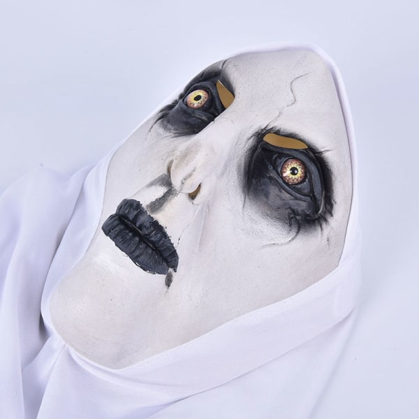 Horror Nonne Latexmaske med Hodeskjerf Valak Cosplay for Hallow Hvit one size White onesize