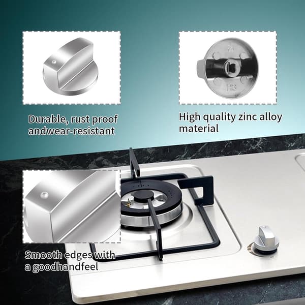Gasspisvred 4-pack, 6 mm axel kontrollvred i zinklegering, ersättningsset för gasspis, ugn, grill, silver