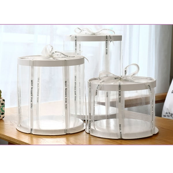Transparent rund presentförpackning Tårta lådor Födelsedag Bröllop Dessertförpackning för case White Single layer