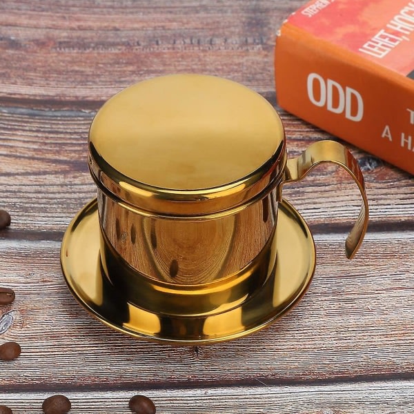 Kaffemager Rustfrit Stål Pot Vietnamesisk Stil Kaffe Dryp Maskine til Hjem Køkken Kontor Udendørs (1 stk, Guld) zdq