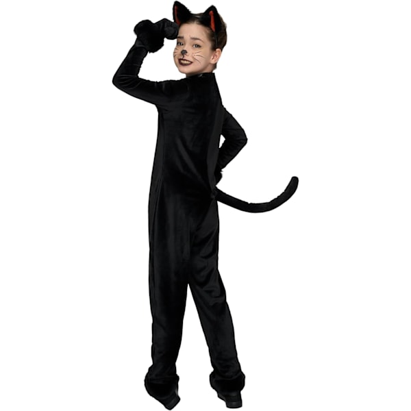 Musta Kissan Asuste Tytöille, Musta Kissan Pehmoasu, Musta Kissan Halloween-asu Tytöille, Halloween, Cosplay, Juhliin, Roolileikkiin (Pieni (5-7 Vuotta)) Large(10-12 yrs)