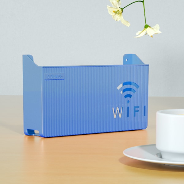 Trådløs Wifi Router Hylde Opbevaringsboks Væghængt ABS Organiser Blue