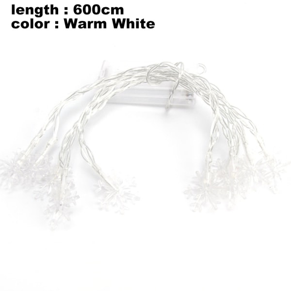 Julbelysning, Snöflinga String Lights Batteridriven 20ft, Varmvit