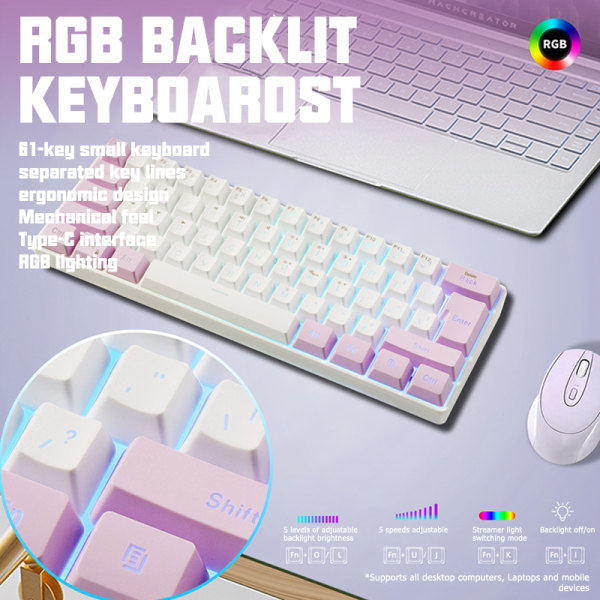 61-näppäiminen RGB-peli, mekaaninen tuntuma, langallinen kalvomembraaniknäppäimistö E-Spo A8