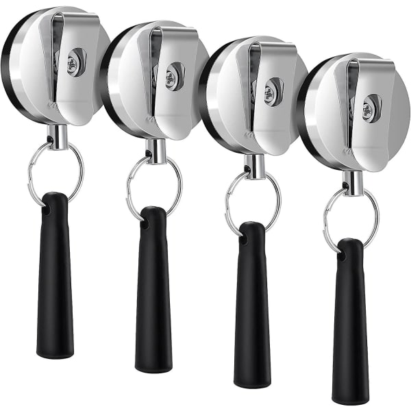 Kraftig infällbar pennhållare, perfekt grepp för markörer och snickarpennor, självinrullande rulle och metallklämma, stretchig pennhållare, 4-pack, svart
