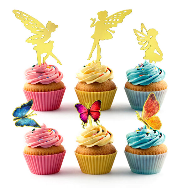 6 stk kakedekorasjon Fairy Butterfly Party Gratulerer med dagen kake