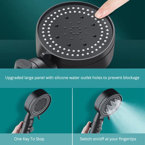 Modes Adjustable High-Pressure Shower One-Button Stop Water Massage Shower Head Water-Saving Black Shower Bathroom Accessories Black