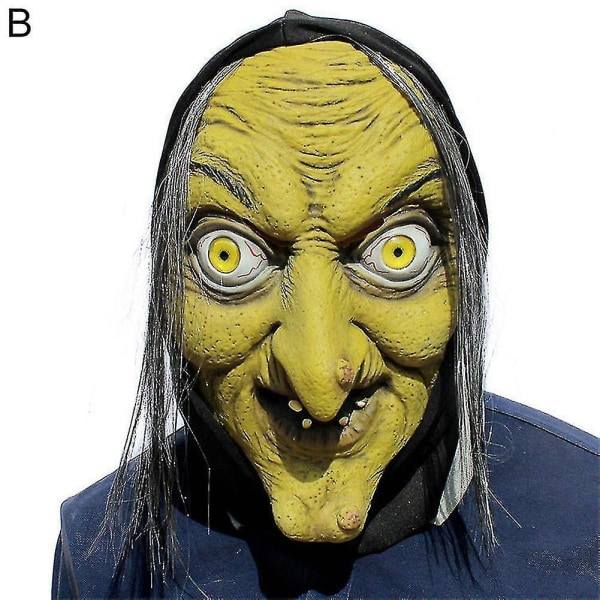 Lateksi Pitkät Hiukset Noita Koko Kasvojen Peitto Halloween Puku Cosplay Juhla Tarvikkeet