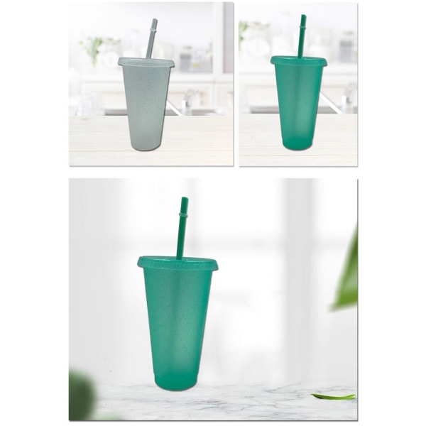 Pulver Glansig Återanvändbar Sugrör Mugg med Lock Sequin Glitter Mugg Kaffe Juice Te Mugg Resmugg Utomhus Drickflaska Ljusgrön