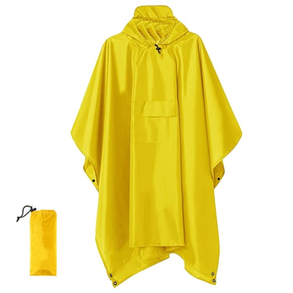 Regnponcho med huva for vuxen med ficka, vattentäta lätta unisex -regnrockar for vandring Camping udendørsaktiviteter Yellow