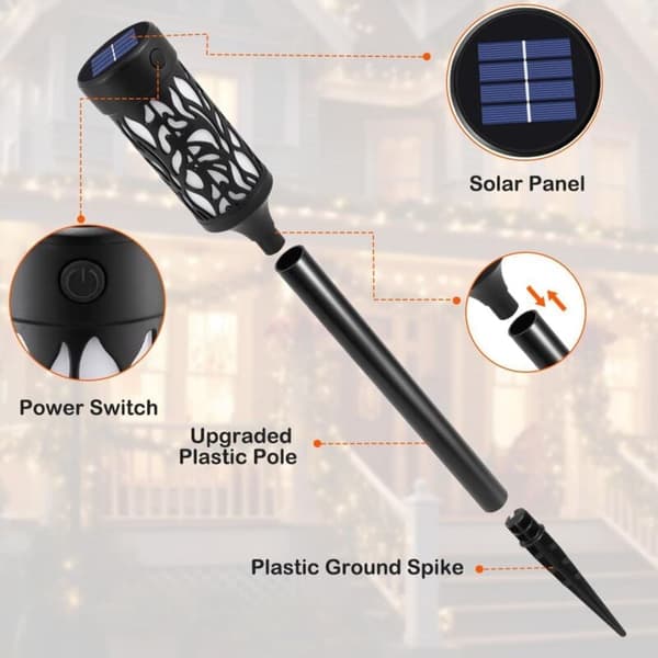 Solar Flame Lights Utomhus, 6-pack Vattentäta Solar Flame Lights, Solar Torch Lights för Trädgård, Uteplats, Stigar, Gräsmatta