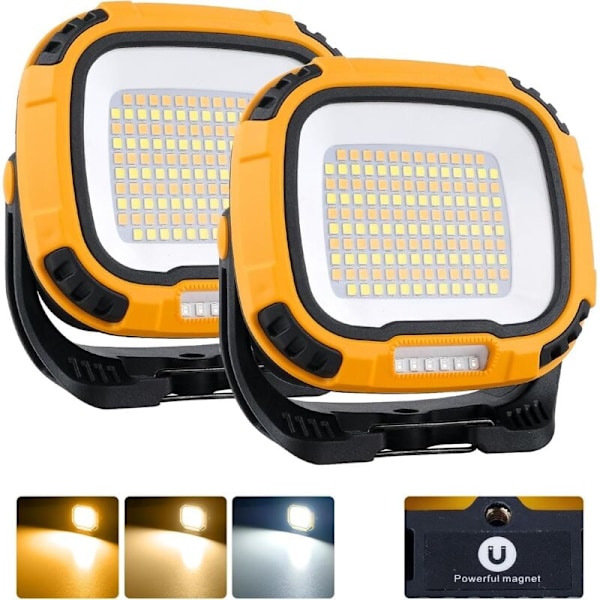 Oppladbar LED flomlys 30W 2000lm bærbar arbeidslampe med USB gul 2 stk