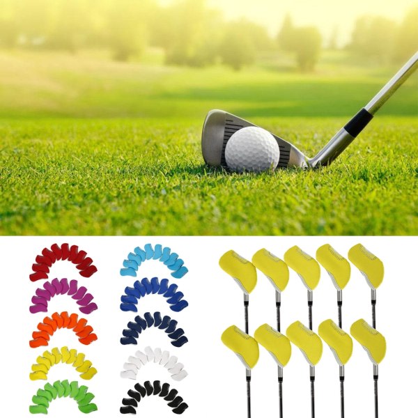 10 stycken Golf Iron Headcovers Tjock Neopren Golf Iron Head Cover Golf Club Headcover med genomskinligt fönster Passar de fleste mærker Hvid