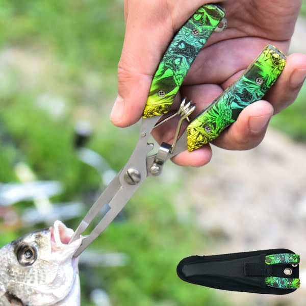 Fiske Tång Sax Fiske Disgorgers Linfiske Tillbehör Havsfiske Multiverktyg Set med Slida Camouflage