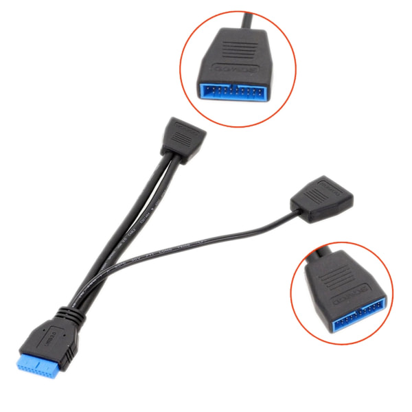 19-pin USB-otsikko USB3.0 1 till 2 -jakaja Sisäinen USB-keskitin tietokoneen emolevylle 200mm