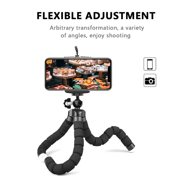 Mobiltelefonstativ, Mini Stativ med Bluetooth Fjärrkontroll & Telefonhållare, 360° Rotation Flexibelt Resestativ för Smartphone, DSLR