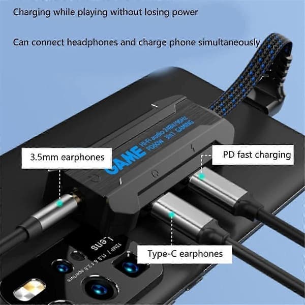 Type-C til lydadapterkabel 60W Hurtiglading Vinkelkontakt