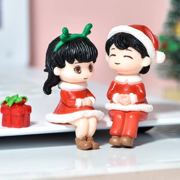 Christmas Lover Par Model Figur DIY Miniatyr Bonsai Xmas Green 2stk Green 2pcs