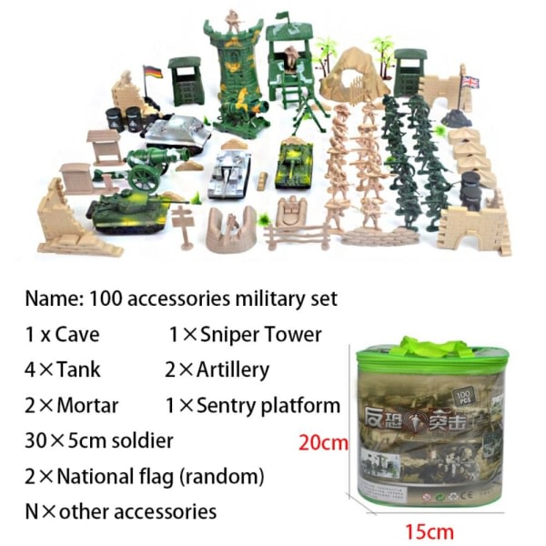 100 stk Militære leketøysmodeller Militært lekesett Soldatmodell 100PCS