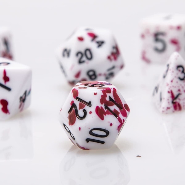 FLASHOWL DND Oregelbunden Spray Tärningsset Blå Prick Polyedriska Rollspels Tärningsset D20 Tärning Dungeons and Dragons Tärningsset 7-Delars (Fuchsia)