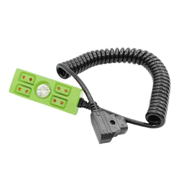 Kamera strøm 1 han D-tap til 4-port hun D-Tap Hub Adapter Ledning Spiralfjeder strøm 1/4 skrue Grøn