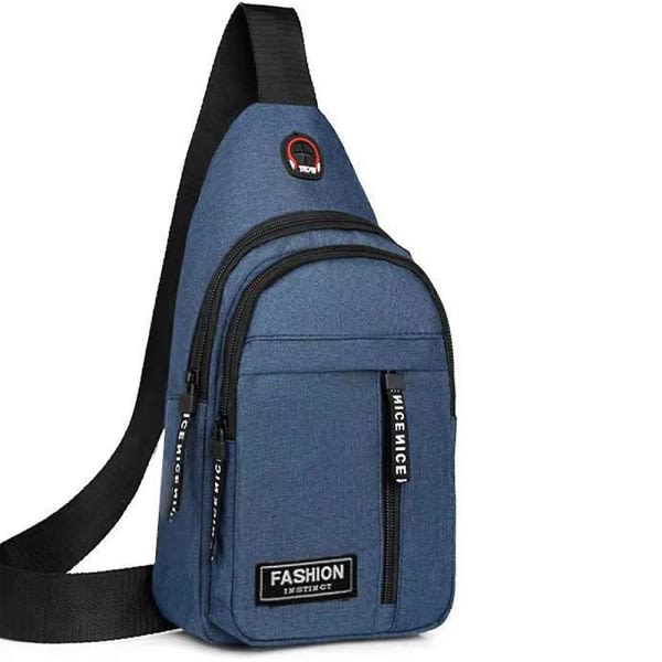 Ryggsäck för män Sling Sport Casual Vattentät bröstväska Crossbody Shoulder Daypack med hörlurshål Blå Blue