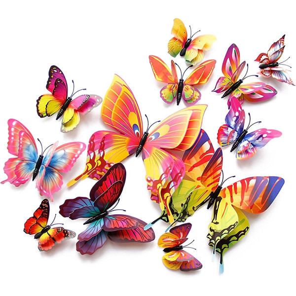 Opseam Butterfly Väggdekor 24/48 st, 3d-fjärilsklistermærke for festdekorationer med magneter (flera farver, 24)