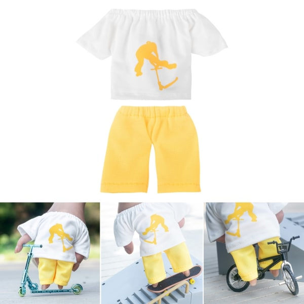 Mini Finger Kläder för Barn Finger Toppar Byxor T-shirt Set Fingerboarding Scooter Skateboards Tillbehör Interaktivt Spel Blå