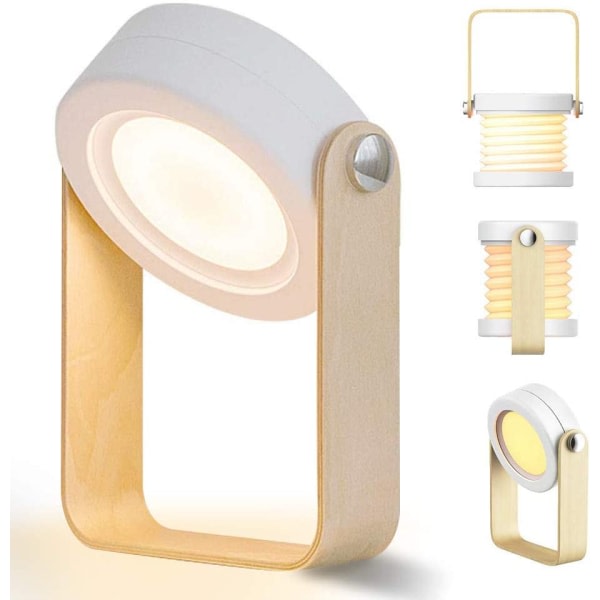 Hopfällbar bärbar LED-nattlampa i trä, USB laddning, ögonskyddsbordslampa