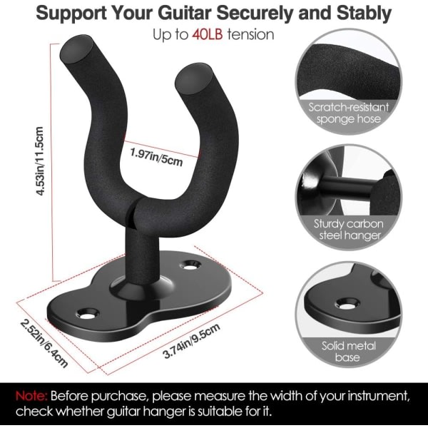 Gitarr väggfäste, 3-pack metall gitarr väggfäste Gitarr krok väggfäste