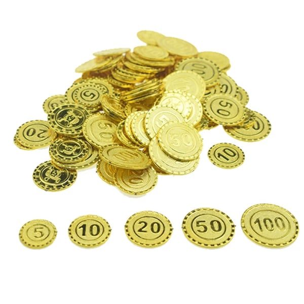 100 st Plast Guld Skattmynt Kapten Piratmynt Baby Barn Rekvisita Dekorationsleksaker för Pojkar Ljusgrå
