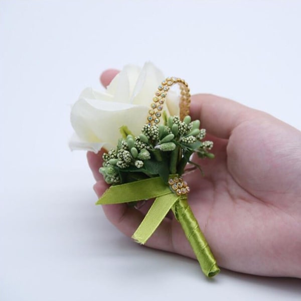 6 stk Kunstig Boutonniere Brud Boutonniere Corsage Rose Silkeblomst med nål og klips for bryllupsfest (lysrosa)
