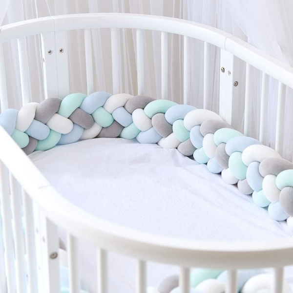 Spjälsängsskydd 4 Fläta Babys Kudde Orm Flätat Skydd Sammet 1 meter lång
