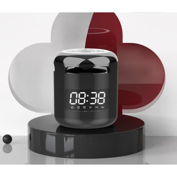 Trådløs bluetooth-klokkehøyttaler, mini-bærbar utendørs väckarklocka høytalare (den svarte),