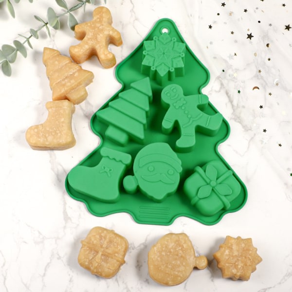 6 Hål Jul Silikon Choklad Molds Cookies Bakverk 1st