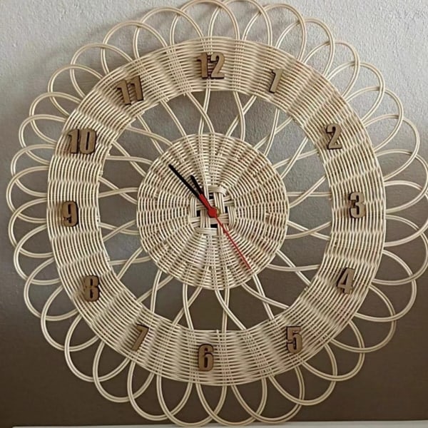 Rund Willow Rattan Väggklocka Hushåll Väggklocka Retro Väggklocka för Vägg null - A