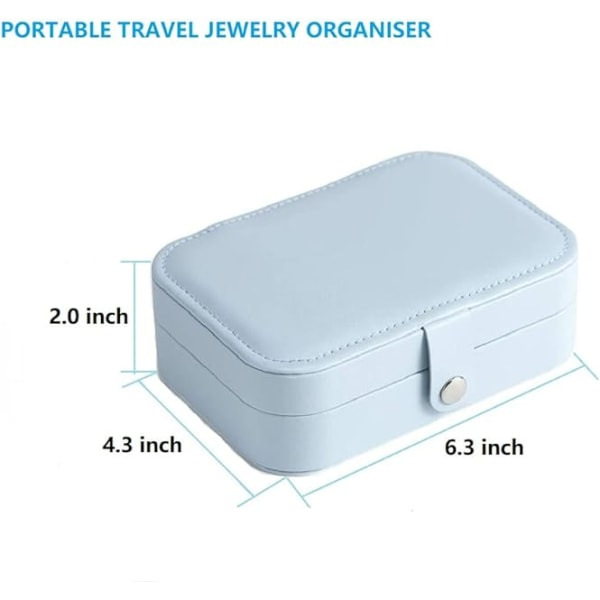 Smyckeskrin Organizer Liten Resväska Förvaring för Ringar Örhängen Halsband Armband, Läder Smyckeskrin, Ljusblå