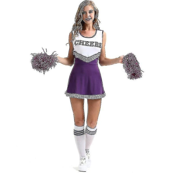 Naisten koululaisia musikaali Halloween-juhla cheerleader-asu mekko violetti purple S