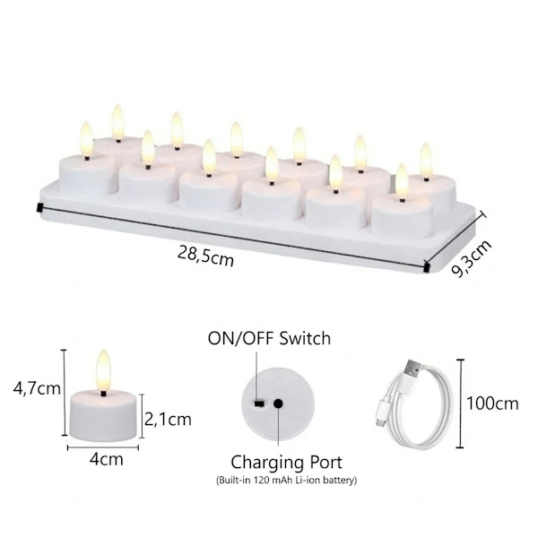 Rechargeable Tealights – LED Lights with Control & Timer 12-Pack 12-Pack