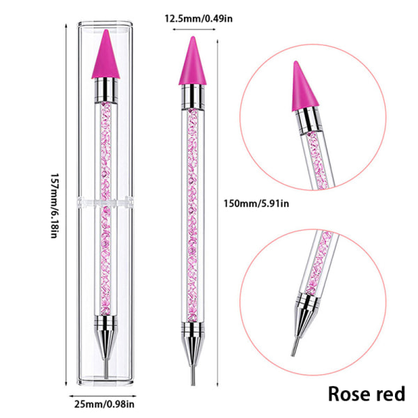 1:a dubbelsidig prickpenna för strass, vaxpenna för naglar, rosröd, en storlek Rose red one size