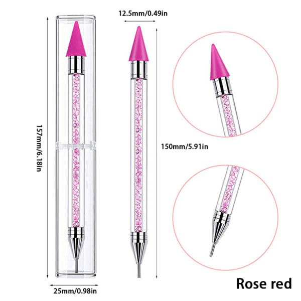 Ensimmäinen kaksipäinen pistekynä tekojalokivi Picker vahakynä Nail Ar Rose punainen one size Rose red one size