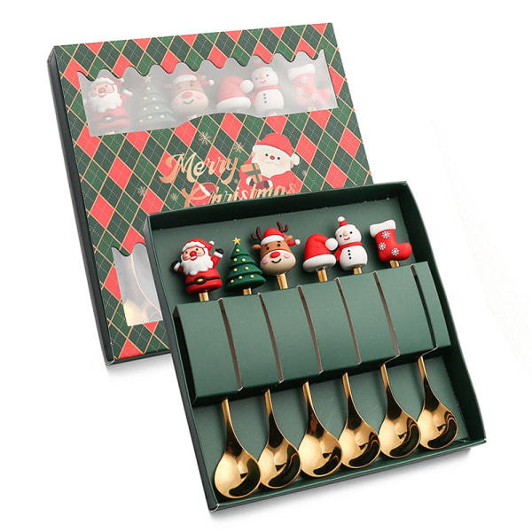 6/4/2ST Julgåva Guld Sked Gaffel Set Älg Kaffesked le E OneSize E OneSize
