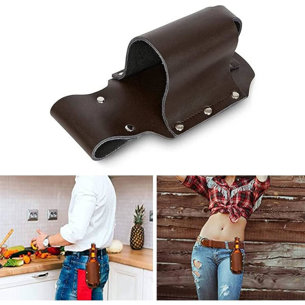 Läderbälte för ölhölster, för utomhuspott, dekoration av jeans, födelsedagspresent (brun)