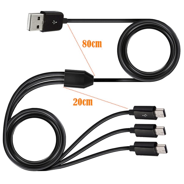 1M 3 in 1 USB A -hane till 3 USB 5-stifts mini USB-datasynkroniseringsladdningskabel Y Sp