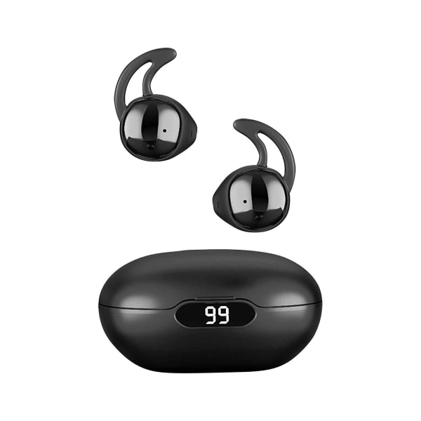 Sömnbluetooth-hörlurar Mjukt silikonfodral Amsr brusreducerande hörlurar i örat Bluetooth-hörlurar med digital display Svart Black